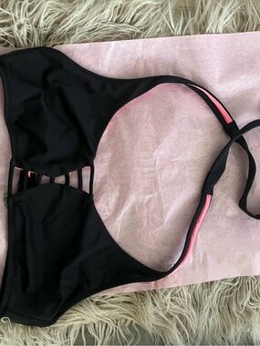 PINK Victoria's Secret Black Bikini Top with Pink Trim